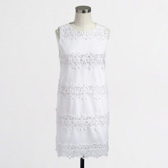 J. Crew White Crochet Floral Lace Stripe Shift Mini Dress - 2 - Picture 4 of 15